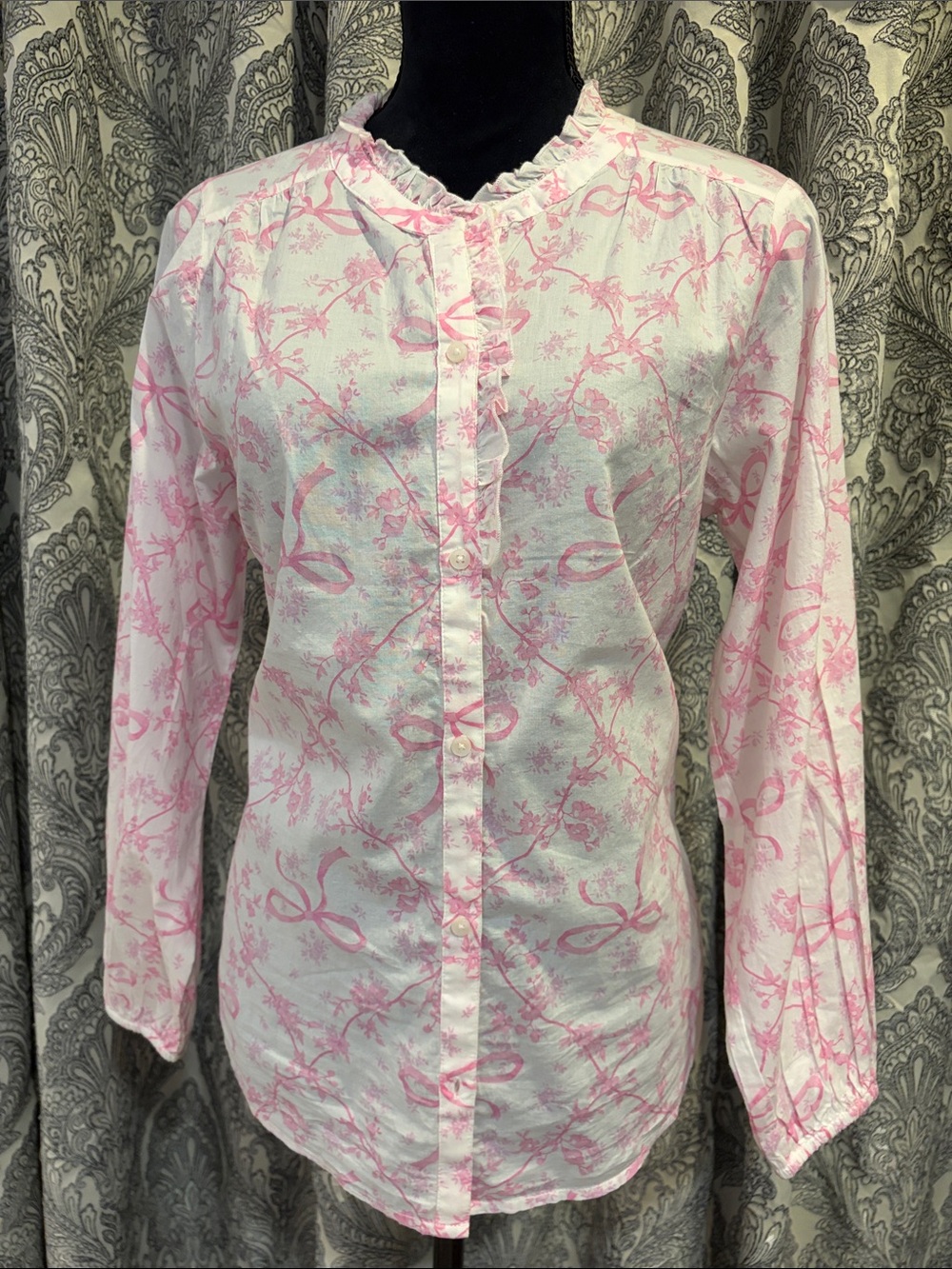 Lucky Brand 100% cotton button-down shirt with ruffles bows and flowers